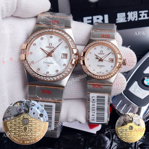 New Replica Omega Constellation Two Tone Diamond Bezel Omega Couple Watch New Replica Omega Constellation Two Tone Diamond Bezel Omega Couple Watch