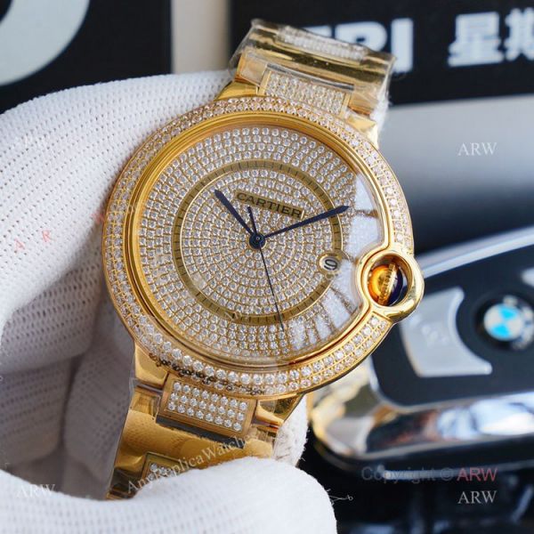 1:1 Copy Best Cartier Ballon Bleu Gold Watch Fully Iced Out Cartier Watch 1:1 Copy Best Cartier Ballon Bleu Gold Watch Fully Iced Out Cartier Watch