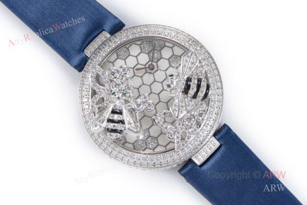 Replica Cartier Bees Decor Swiss Quartz Watch With Cartier Blue Leather Band Replica Cartier Bees Decor Swiss Quartz Watch With Cartier Blue Leather Band