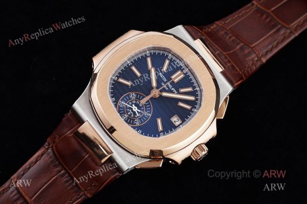 New Patek Philippe Nautilus Rose Gold And Silver Blue Dial Chronograph Swiss Replica Watches New Patek Philippe Nautilus Rose Gold And Silver Blue Dial Chronograph Swiss Replica Watches