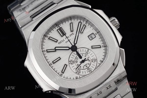New Swiss Replica Patek Philippe Nautilus Silver Case White Dial Chronograph Watch New Swiss Replica Patek Philippe Nautilus Silver Case White Dial Chronograph Watch