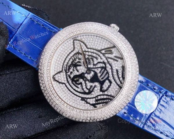 High Quality Replica Diamond Cartier Panth?Re Watch With Cartier Blue Leather Strap High Quality Replica Diamond Cartier Panth?Re Watch With Cartier Blue Leather Strap