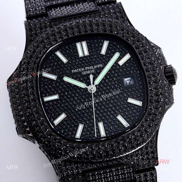 High Quality Replica Iced Out Patek Philippe Nautilus Black Diamonds Automatic Watch 40mm High Quality Replica Iced Out Patek Philippe Nautilus Black Diamonds Automatic Watch 40mm