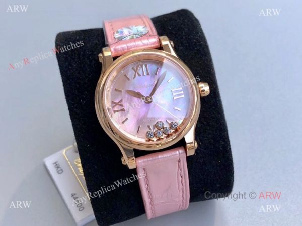 Replica Chopard Happy Sport Diamond Watch With Pink Mop Dial Pink Leather Strap Replica Chopard Happy Sport Diamond Watch With Pink Mop Dial Pink Leather Strap