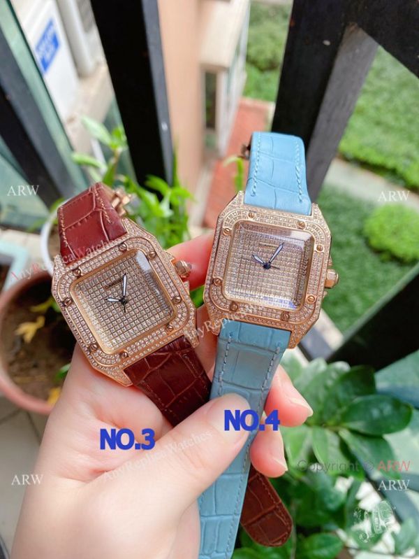 Luxury Copy Cartier Santos de Quartz Watches Rose Gold Diamond Luxury Copy Cartier Santos de Quartz Watches Rose Gold Diamond
