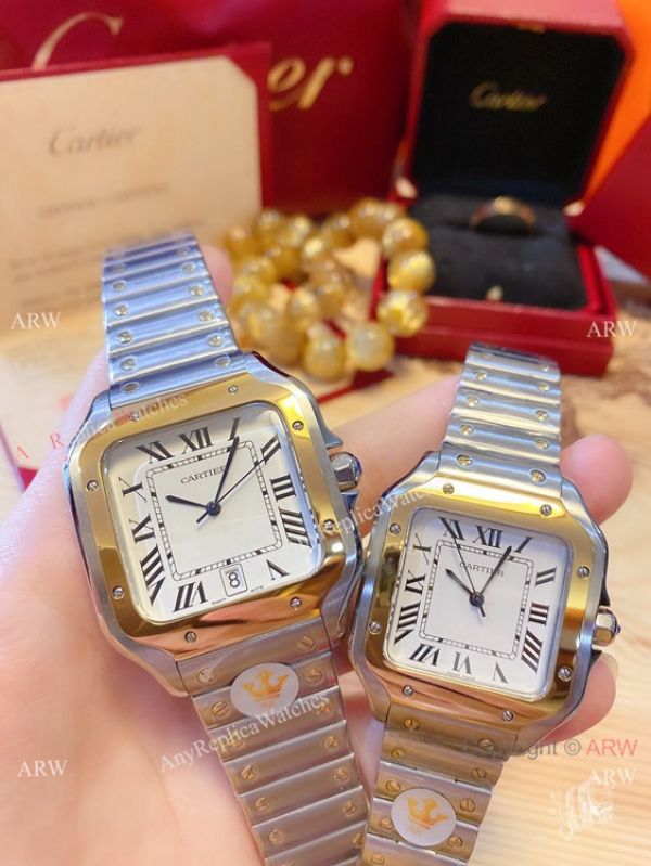 New! Japan Grade Santos De Cartier Couple Watch Stainless Steel Roman Markers New! Japan Grade Santos De Cartier Couple Watch Stainless Steel Roman Markers