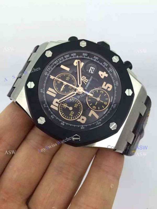 Fake Audemars Piguet Chronograph Swiss Grade Black Leather watch Fake Audemars Piguet Chronograph Swiss Grade Black Leather watch