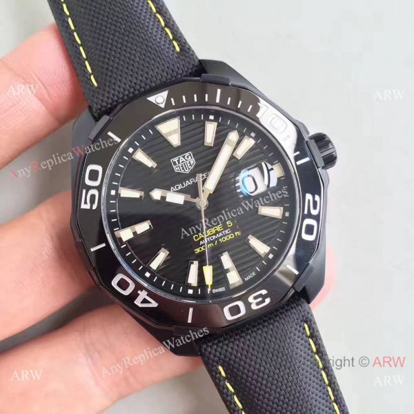 Swiss Grade Copy TAG HEUER Aquaracer Calibre 5 Black Steel 43mm Watch Swiss Grade Copy TAG HEUER Aquaracer Calibre 5 Black Steel 43mm Watch
