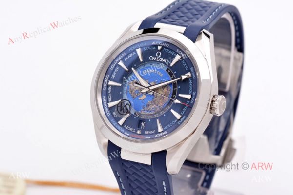 VS Factory Swis Replica Omega Aqua Terra Blue Worldtimer Rubber Band Watch For Men VS Factory Swis Replica Omega Aqua Terra Blue Worldtimer Rubber Band Watch For Men