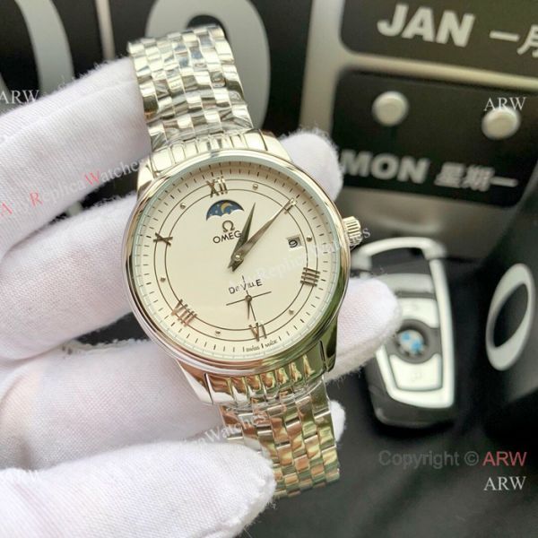 New Copy Omega De Ville Moon Phase 40mm Watches Stainless Steel Black Face New Copy Omega De Ville Moon Phase 40mm Watches Stainless Steel Black Face