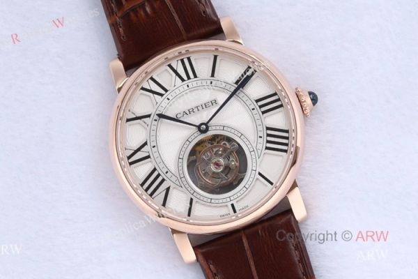 Best Version New Cartier Rotonde De Cartier Tourbillon Rose Gold Case White Roman Dial Replica Watch Best Version New Cartier Rotonde De Cartier Tourbillon Rose Gold Case White Roman Dial Replica Watch