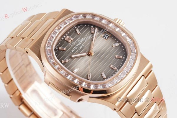 (PPF) V4 Version Swiss Replica Rose Gold Patek Philippe Nautilus Diamond Watches With Gray Dial (PPF) V4 Version Swiss Replica Rose Gold Patek Philippe Nautilus Diamond Watches With Gray Dial