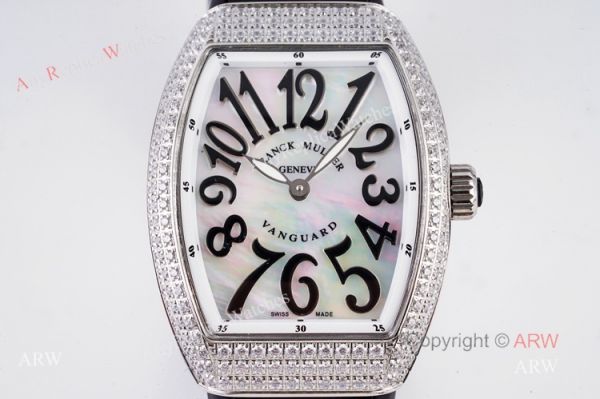 White Pearl Dial Franck Muller Vanguard Diamond Watches For Women 32mm High End Replica White Pearl Dial Franck Muller Vanguard Diamond Watches For Women 32mm High End Replica