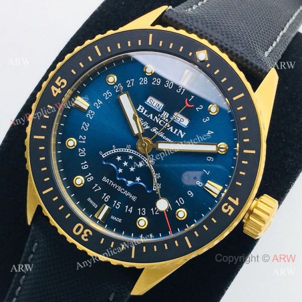 2020 New! Swiss Blancpain Fifty Fathoms Bathyscaphe Men Watch Gold and Blue 2020 New! Swiss Blancpain Fifty Fathoms Bathyscaphe Men Watch Gold and Blue