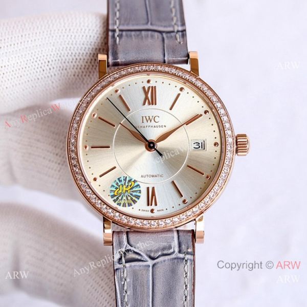 Swiss Replica IWC Portofino 37mm Lady Watch Silver Dial Rose Gold Swiss Replica IWC Portofino 37mm Lady Watch Silver Dial Rose Gold