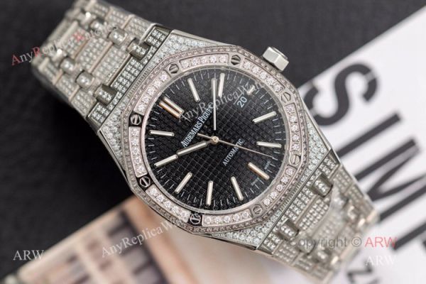 15400 Audemars Piguet Royal Oak 41mm Silver Iced Out Black Dial Copy Watch Swiss 3120 15400 Audemars Piguet Royal Oak 41mm Silver Iced Out Black Dial Copy Watch Swiss 3120