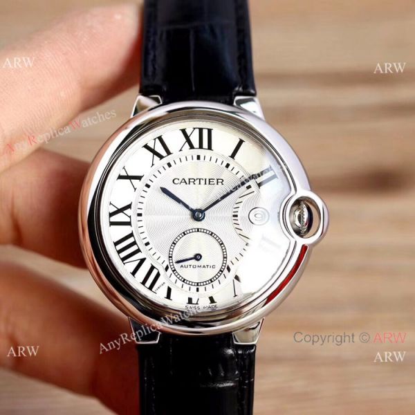Swiss Fake Cartier Ballon Bleu 42mm XL Watch White Dial Black Leather Strap Swiss Fake Cartier Ballon Bleu 42mm XL Watch White Dial Black Leather Strap