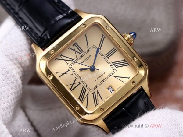 AAA Replica Cartier Santos-Dumont Swiss 9015 Watch All Gold Couple Wrist AAA Replica Cartier Santos-Dumont Swiss 9015 Watch All Gold Couple Wrist