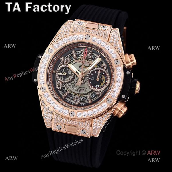 Swiss Quality Hublot Big Bang Rose Gold Black Rubber Strap Full Diamonds Watches Replica Swiss Quality Hublot Big Bang Rose Gold Black Rubber Strap Full Diamonds Watches Replica