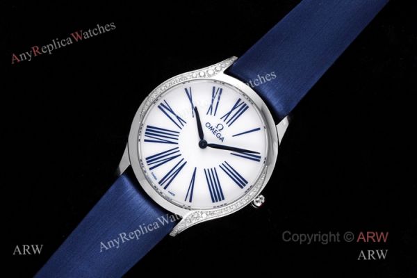 Best Omega De Ville Tr?Sor Ladies Her Time Fake Watch With Blue Fabric Strap Omega 4061 Quartz Movement Best Omega De Ville Tr?Sor Ladies Her Time Fake Watch With Blue Fabric Strap Omega 4061 Quartz Movement
