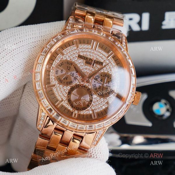 Swiss 9100 Patek Philippe Baguette Diamond Rose Gold Watch Replica 41mm Swiss 9100 Patek Philippe Baguette Diamond Rose Gold Watch Replica 41mm