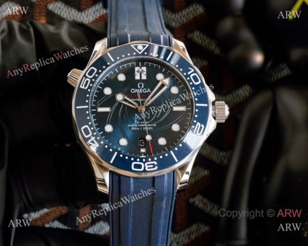 Omega Diver 300m James Bond Limited Edition Watches Blue Rubber Strap Gray Face Omega Diver 300m James Bond Limited Edition Watches Blue Rubber Strap Gray Face