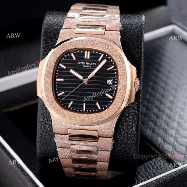 Best Clone Patek Philippe Nautilus Frosted Rose Gold Watches 40mm Best Clone Patek Philippe Nautilus Frosted Rose Gold Watches 40mm
