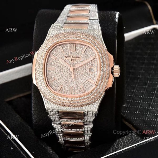 Luxury Patek Philippe Nautilus Full Diamond Automatic Watches Rose Gold Case Luxury Patek Philippe Nautilus Full Diamond Automatic Watches Rose Gold Case