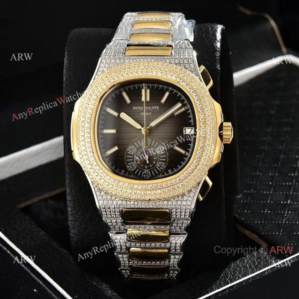 Luxury Patek Philippe Nautilus Iced Out Chrono Watches Two Tone Case Luxury Patek Philippe Nautilus Iced Out Chrono Watches Two Tone Case