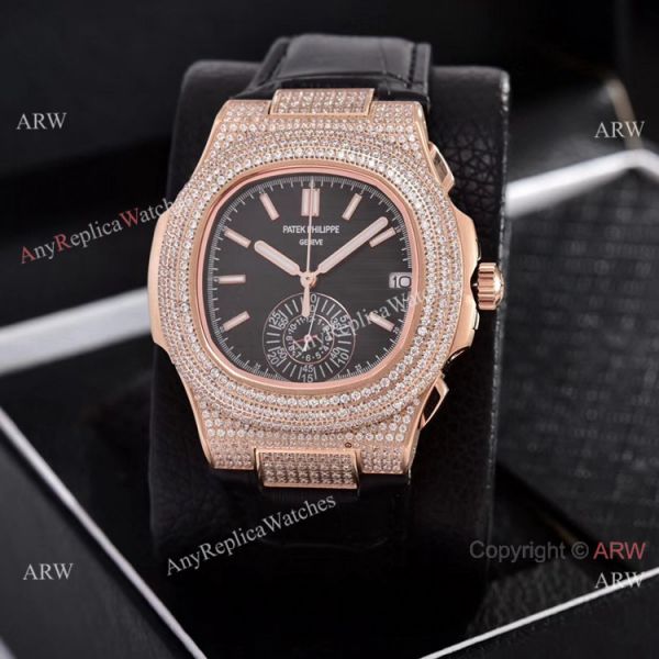 Japan Grade Patek Philippe Nautilus Chronograph Watches Rose Gold Diamond Case Japan Grade Patek Philippe Nautilus Chronograph Watches Rose Gold Diamond Case