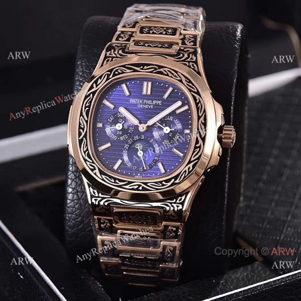 Knockoff Patek Philippe 5740 Nautilus Rose Gold Engraving Gray Gradient Face Knockoff Patek Philippe 5740 Nautilus Rose Gold Engraving Gray Gradient Face