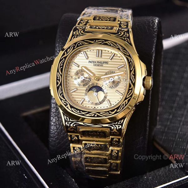 Knockoff Patek Philippe 5740 Nautilus Yellow Gold Engraving 40mm Knockoff Patek Philippe 5740 Nautilus Yellow Gold Engraving 40mm