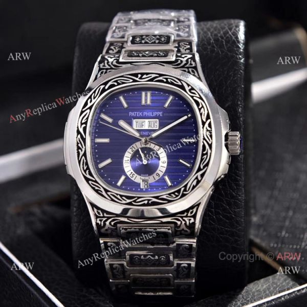 Copy Patek Philippe Nautilus Annual Calendar Watches Silver Dial Engraving Case Copy Patek Philippe Nautilus Annual Calendar Watches Silver Dial Engraving Case