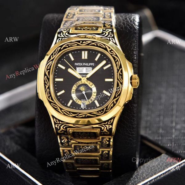 Clone Patek Philippe Annual Calendar Watches Yellow Gold Engraving Blue Dial Clone Patek Philippe Annual Calendar Watches Yellow Gold Engraving Blue Dial