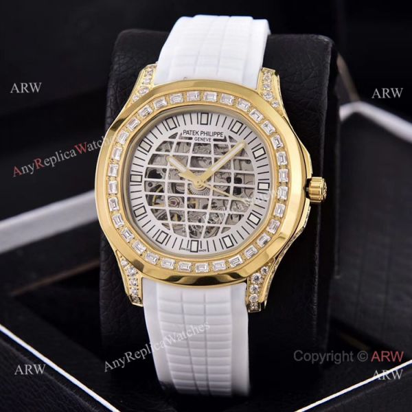 Replica Patek Philippe Aquanaut Watches Brown Hollow Dial Diamond Bezel Replica Patek Philippe Aquanaut Watches Brown Hollow Dial Diamond Bezel