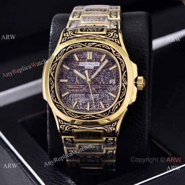 Clone Patek Philippe Nautilus Gold Tattoo Wrist Malachite Green Dial Clone Patek Philippe Nautilus Gold Tattoo Wrist Malachite Green Dial