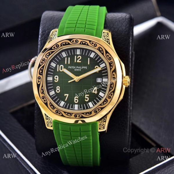 Clone Patek Philippe Aquanaut Engraving Watches Gold and Brown Rubber Strap Clone Patek Philippe Aquanaut Engraving Watches Gold and Brown Rubber Strap