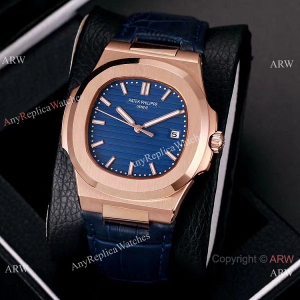 Best Copy Patek Philippe Nautilus 40mm Watches Rose Gold Brown Leather Band Best Copy Patek Philippe Nautilus 40mm Watches Rose Gold Brown Leather Band