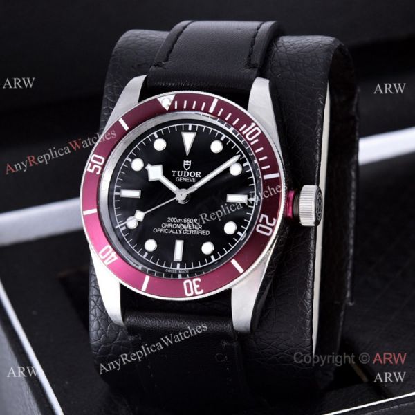 Clone Tudor Heritage Black Bay Automatic Watches Dark Red Bezel Silver Case Clone Tudor Heritage Black Bay Automatic Watches Dark Red Bezel Silver Case