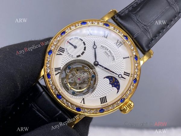Super Clone Patek Philippe Tourbillon Moon phase Diamond Watch Gold Power Reserve Super Clone Patek Philippe Tourbillon Moon phase Diamond Watch Gold Power Reserve