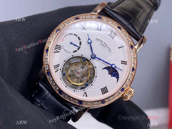 Super Clone Patek Philippe Tourbillon Moon phase Rose Gold Diamond Watch Power Reserve Super Clone Patek Philippe Tourbillon Moon phase Rose Gold Diamond Watch Power Reserve