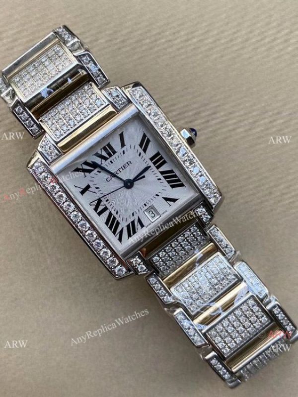 Iced Out Cartier Tank Francaise Replica Watch Stainless Steel Men Iced Out Cartier Tank Francaise Replica Watch Stainless Steel Men