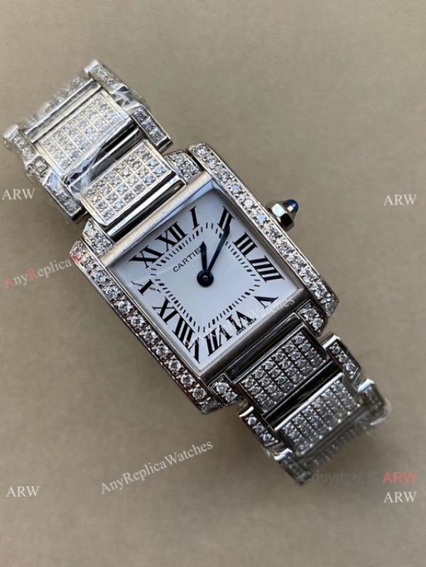 Cartier Tank Francaise Small Lady Watch Iced Out Stainless Steel Cartier Tank Francaise Small Lady Watch Iced Out Stainless Steel