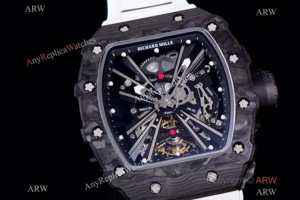 KV Factory Richard Mille RM 12-01 Tourbillon Limited Edition Watch NTPT Carbon White Rubber Strap KV Factory Richard Mille RM 12-01 Tourbillon Limited Edition Watch NTPT Carbon White Rubber Strap