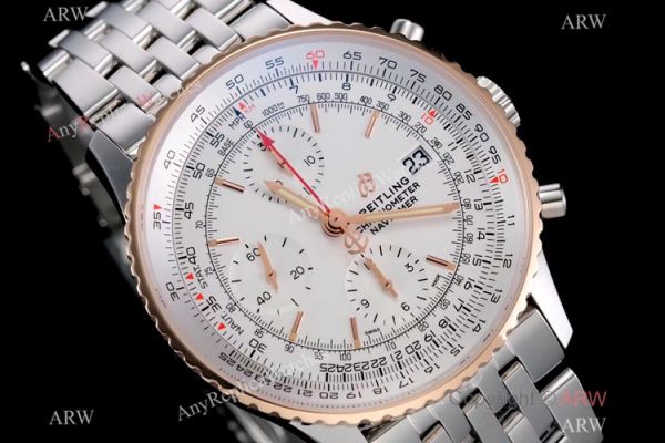 Swiss Grade Breitling Navitimer 1 Chronograph KOR A7750 Copy Watch Rose Gold Bezel White Dial Swiss Grade Breitling Navitimer 1 Chronograph KOR A7750 Copy Watch Rose Gold Bezel White Dial
