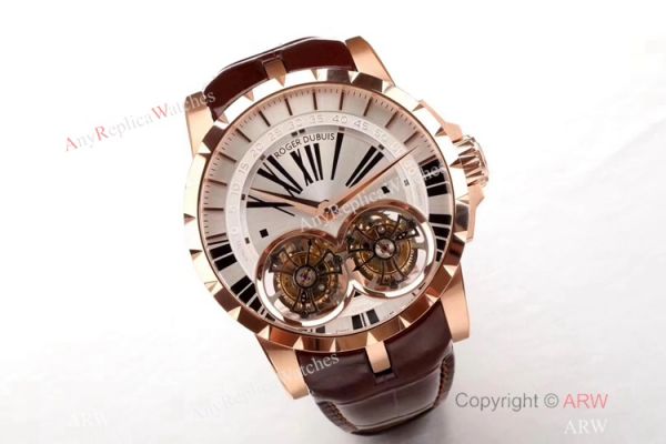 Super Clone Roger Dubuis RDDBEX0249 Double Tourbillon Men Watch Silver Dial Rose Gold Super Clone Roger Dubuis RDDBEX0249 Double Tourbillon Men Watch Silver Dial Rose Gold