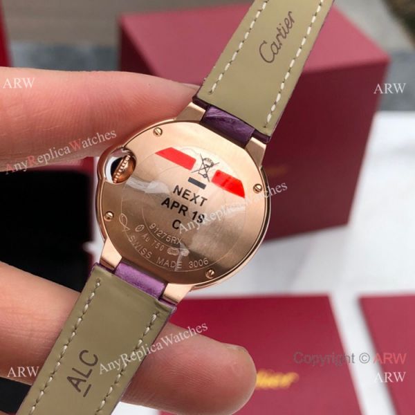Swiss Copy Cartier Ballon Bleu 30mm Swiss Quartz Watch Purple Leather Strap Swiss Copy Cartier Ballon Bleu 30mm Swiss Quartz Watch Purple Leather Strap