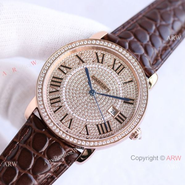 TW Swiss Relica Cartier Ronde Solo de Cartier Iced Out Watch Full Diamond Dial Roman Markers TW Swiss Relica Cartier Ronde Solo de Cartier Iced Out Watch Full Diamond Dial Roman Markers