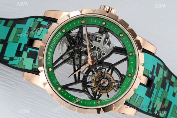 2021 New! BBR Factory Roger Dubuis Excalibur Skeleton Flying Tourbillon Watch Rose Gold Green Dial 2021 New! BBR Factory Roger Dubuis Excalibur Skeleton Flying Tourbillon Watch Rose Gold Green Dial