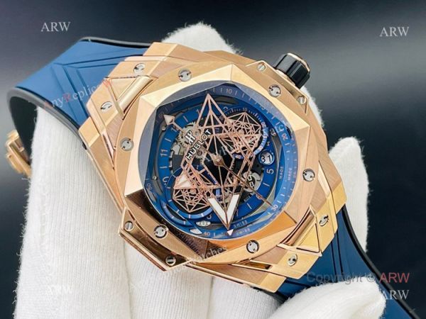 Replica Hublot Big Bang Watch Hublot Sang Bleu 45mm Rose Gold Blue Rubber Straps Replica Hublot Big Bang Watch Hublot Sang Bleu 45mm Rose Gold Blue Rubber Straps